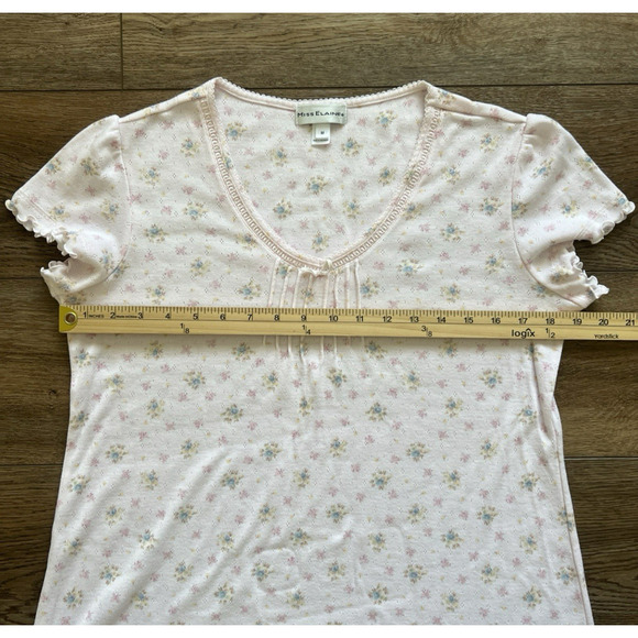 Miss Elaine Nightgown Womens Med Pink Floral Ruffle Trim Short Sleeves Sleepwear - Picture 9 of 11